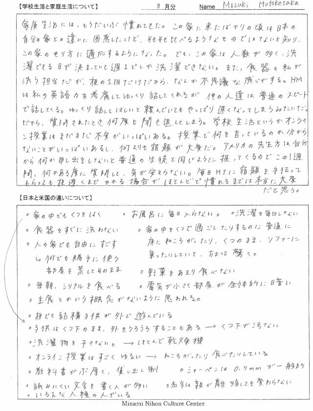 Mizuki's Student Report in August